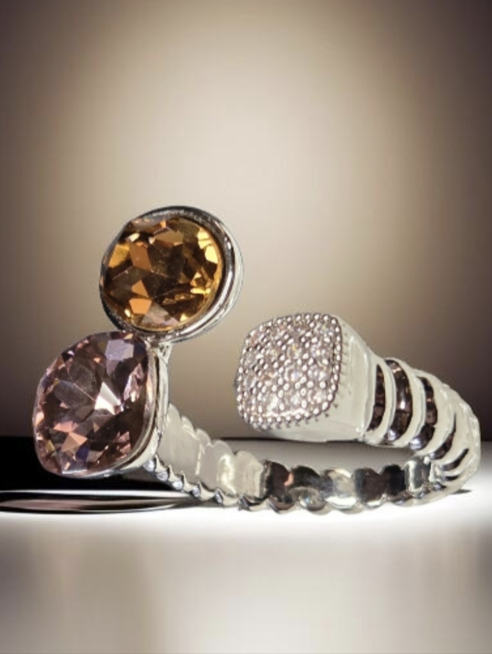 Chunky Silver Amethyst Topaz Zircon Crystal Ring